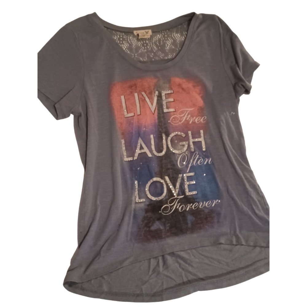 Trace (M) Live, Laugh, Love smoky blue t-shirt